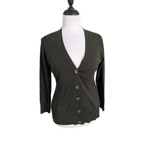 Tailor B.Moss V-neck Button Up Cardigan Sweater Dark Green Size M